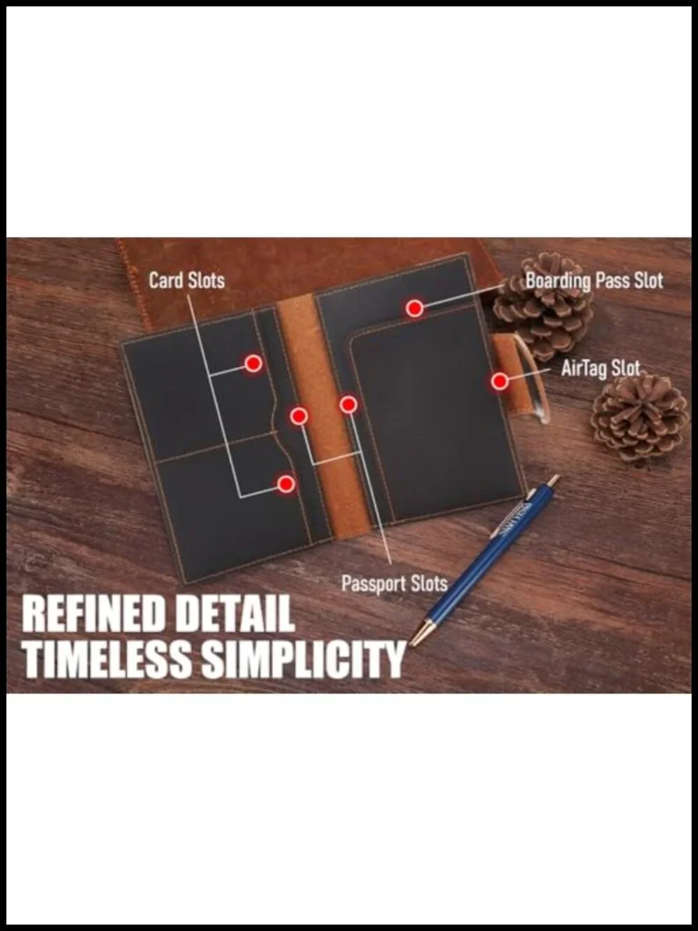 Full Grain Leather Bifold Passport Holder with RFID Blocking and AirTag Holder